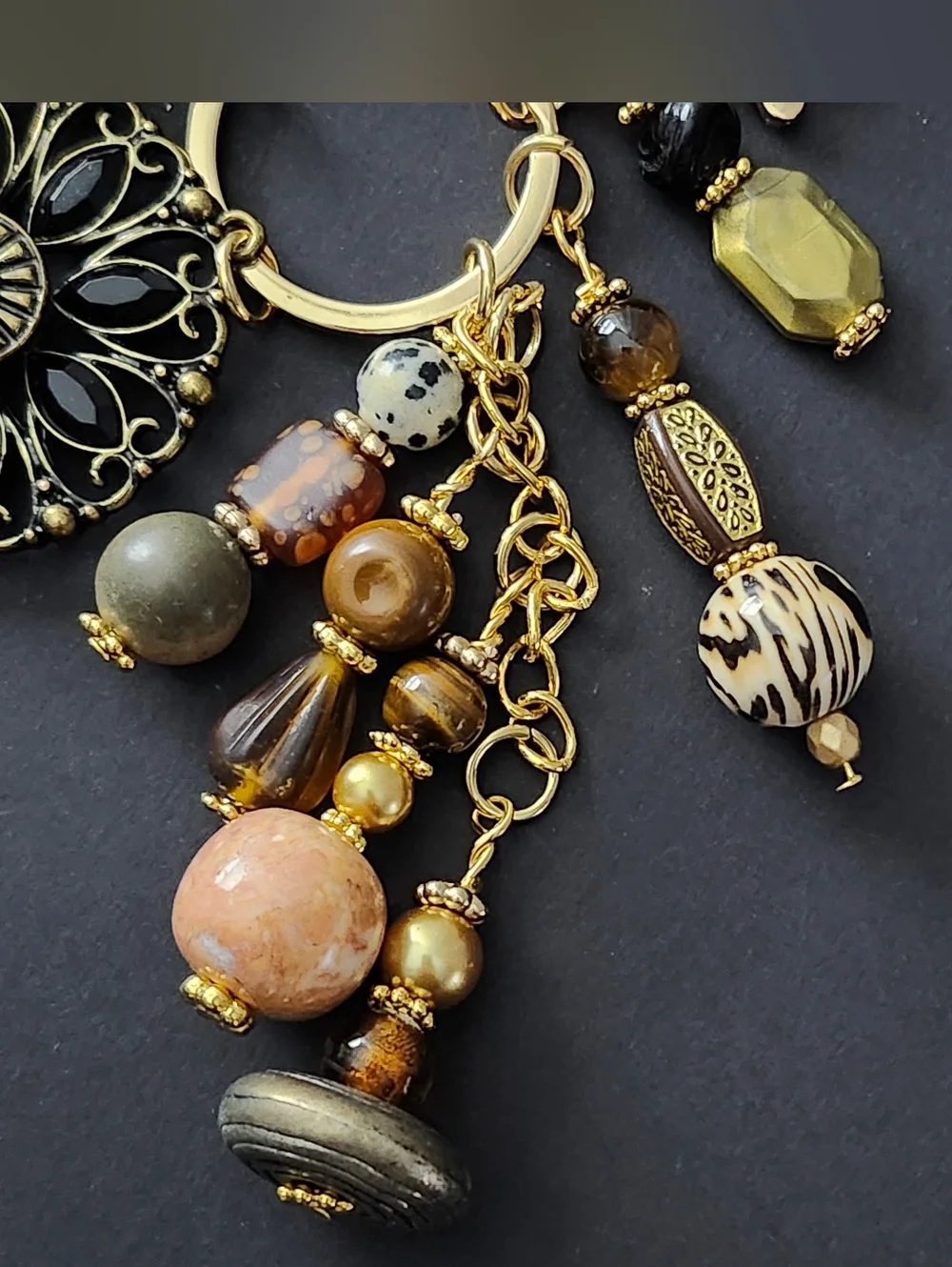 Boho Purse Charm or Keychain Stone Glass Handcrafted